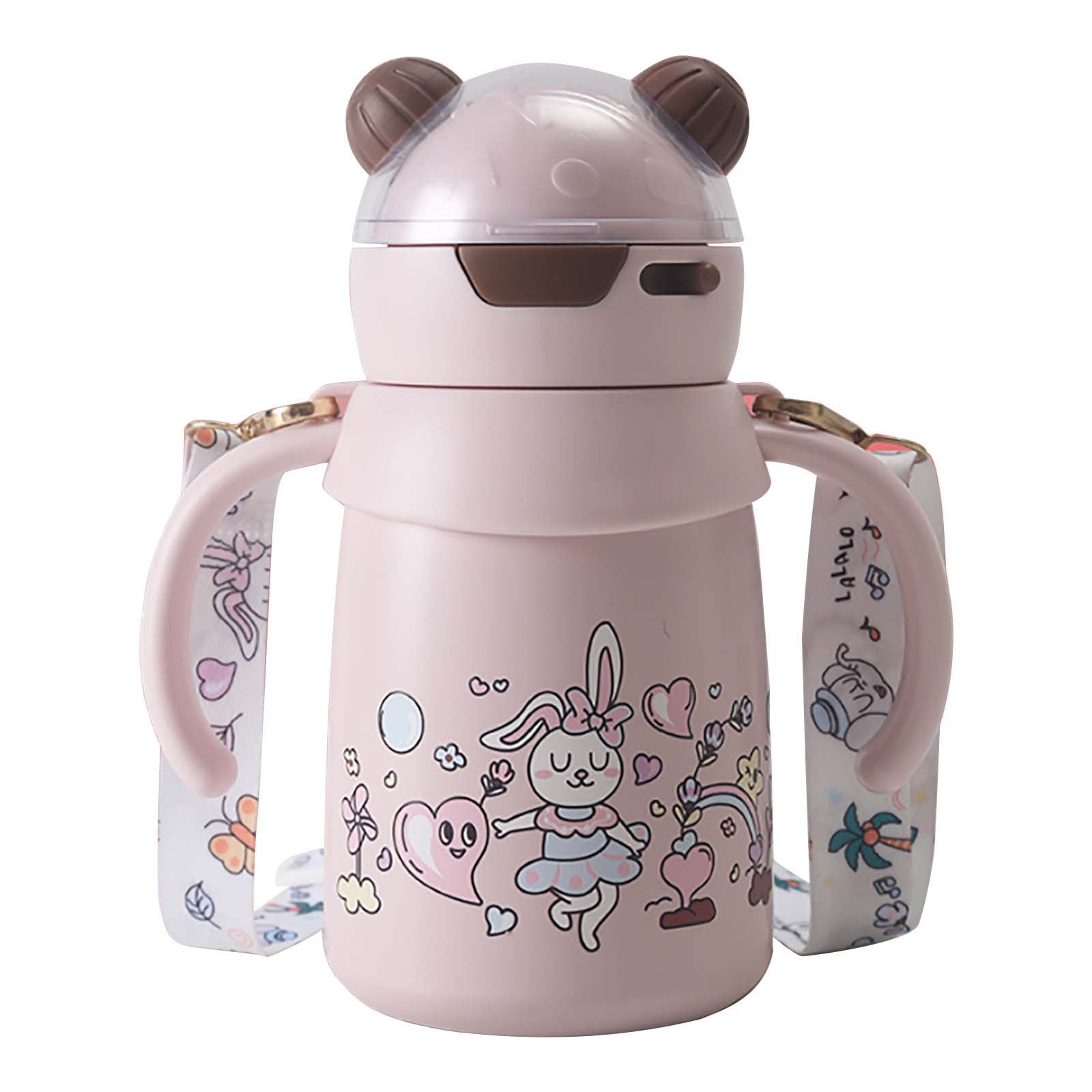 Dienrx Pink Insulated Stainless Steel Sippy Cup - Leak-Proof Toddler Tumbler with Handle | 316 Steel, Soft Straw for Youth, Daily Use, Outdoor, Parents, Caregivers