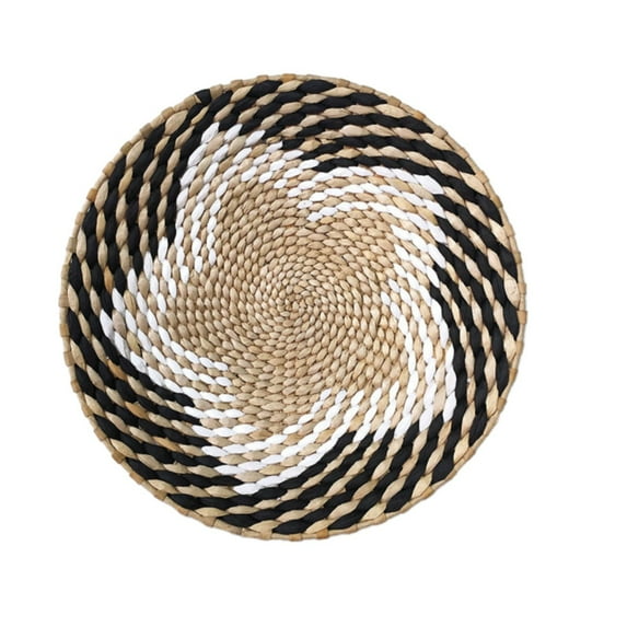 Dienrx Wall Basket Decoration, Wall Hanging Decor Rattan Wall Decor Flat Round Wicker Woven Macrame Tapestry Wall Basket Serving Tray Art Handmade Set for Room Bedroom Living Room