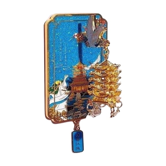 Dienrx Yellow Crane Tower Light-Up Fridge Magnet, 3D Glow in the Dark Souvenir, Chinese Architecture Model, Travel Collectible Gift for Home Kitchen Decor,A Luminous Light Refrigerator Magnet Pendant