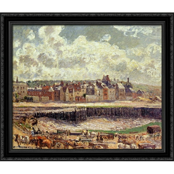 Dieppe, Dunquesne Basin, Sunlight Effect, Morning, Low Tide 32x28 Large Black Ornate Wood Framed Canvas Art by Camille Pissarro