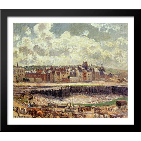 Dieppe, Dunquesne Basin, Sunlight Effect, Morning, Low Tide 32x28 Large Black Wood Framed Print Art by Camille Pissarro