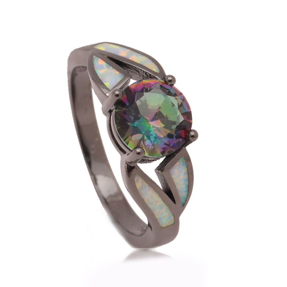Dierdre Black Mystic Rainbow Cz Fire Opal Ring for Women Ginger Lyne Collection Size 10