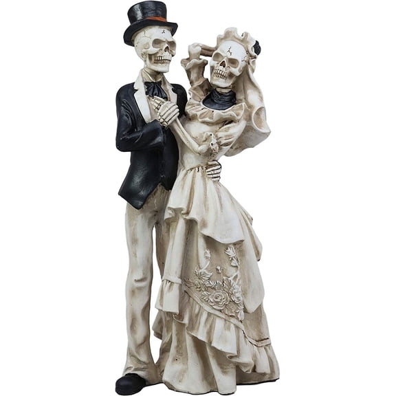 Dies Wedding Bride and Groom Skeleton Couple in Dancing Pose Figurine lDay of The Dead Skulls Ossuary Macabre Graveyard Spooky Halloween Decor Statue