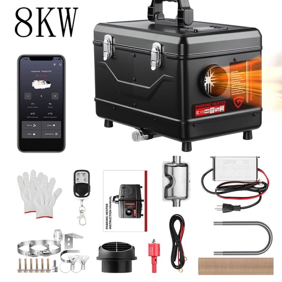 Diesel Air Heater 12V/24V 8000W Bluetooth APP Remote Control w/Adapter +Silencer