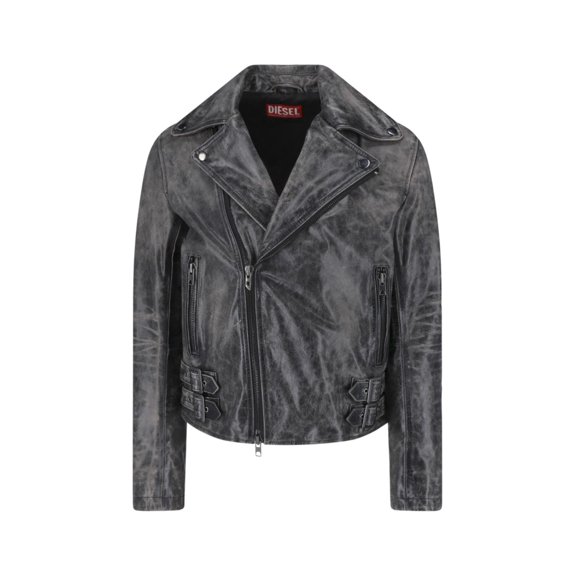 Diesel Black Crackle Leather Biker Jacket (Men's)