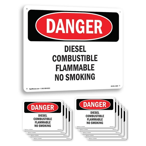 Diesel Combustible Flammable No Smoking OSHA Danger Aluminum Sign 14 Inch x 10 Inch - 10 Pack