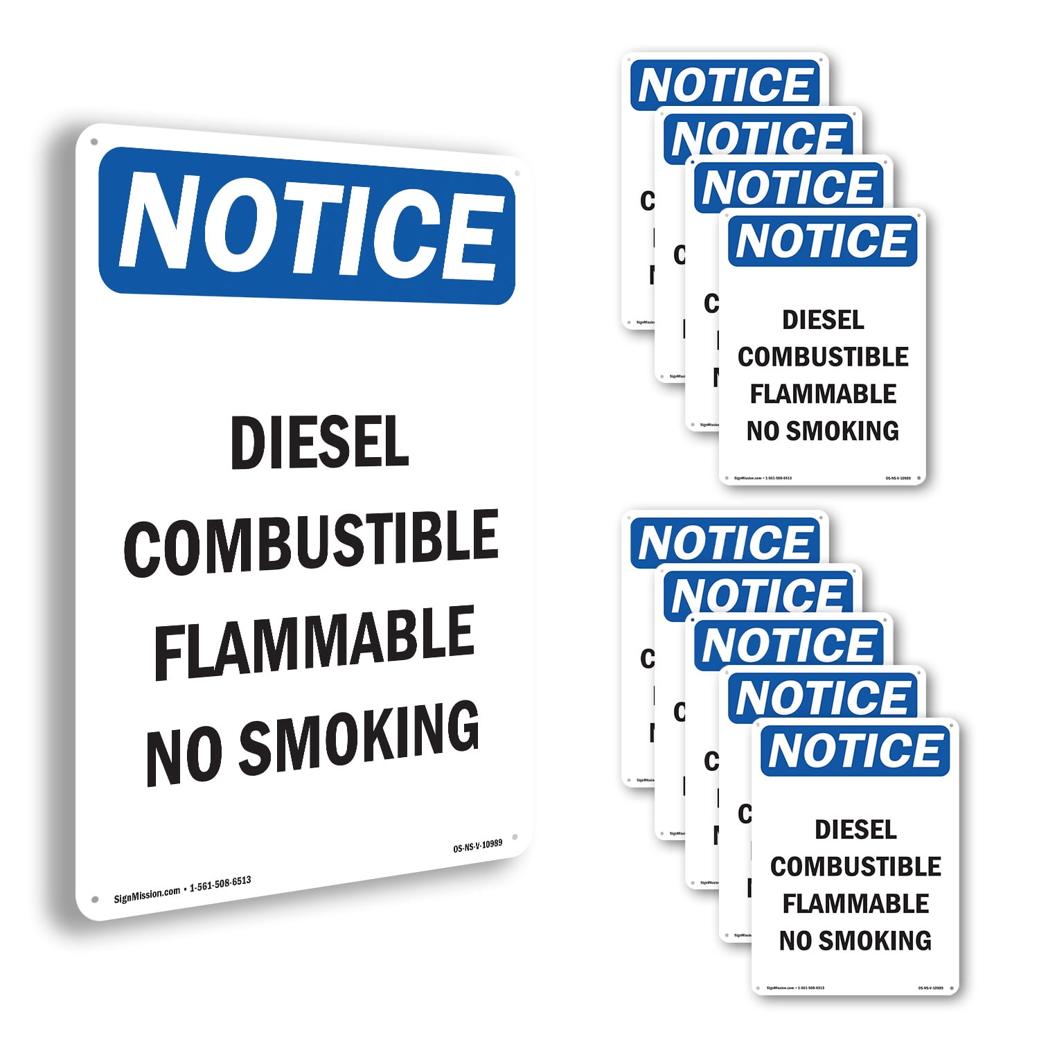 Diesel Combustible Flammable No Smoking OSHA Notice Aluminum Sign 10 ...