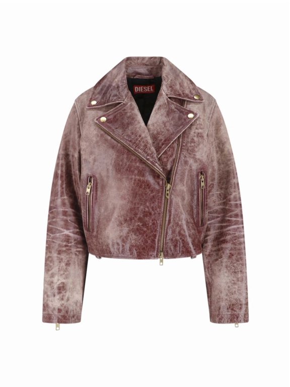 Cropped Biker Jacket In Cracked Calf Leather (Women's)