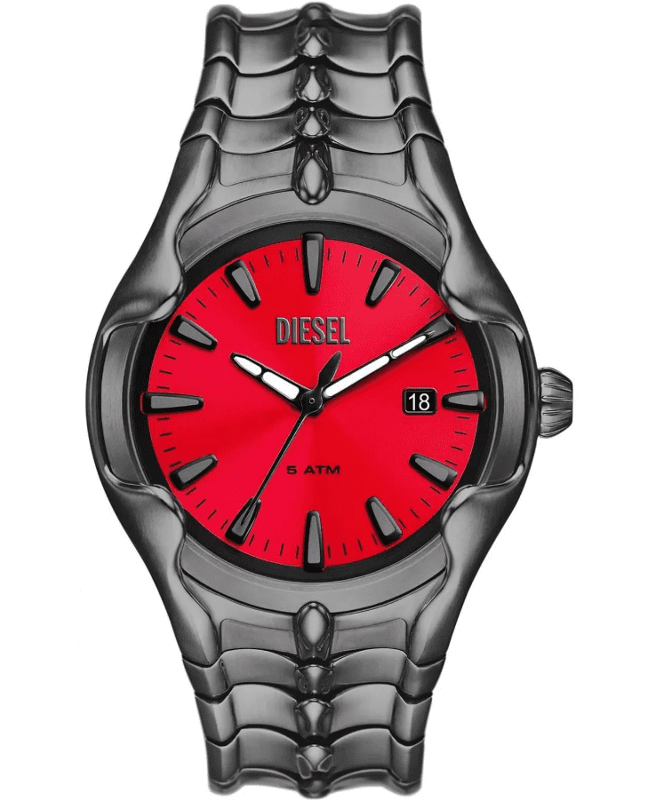 Diesel Dz2199 Vert Red Dial Gray Stainless Steel Bracelet Mens Watch