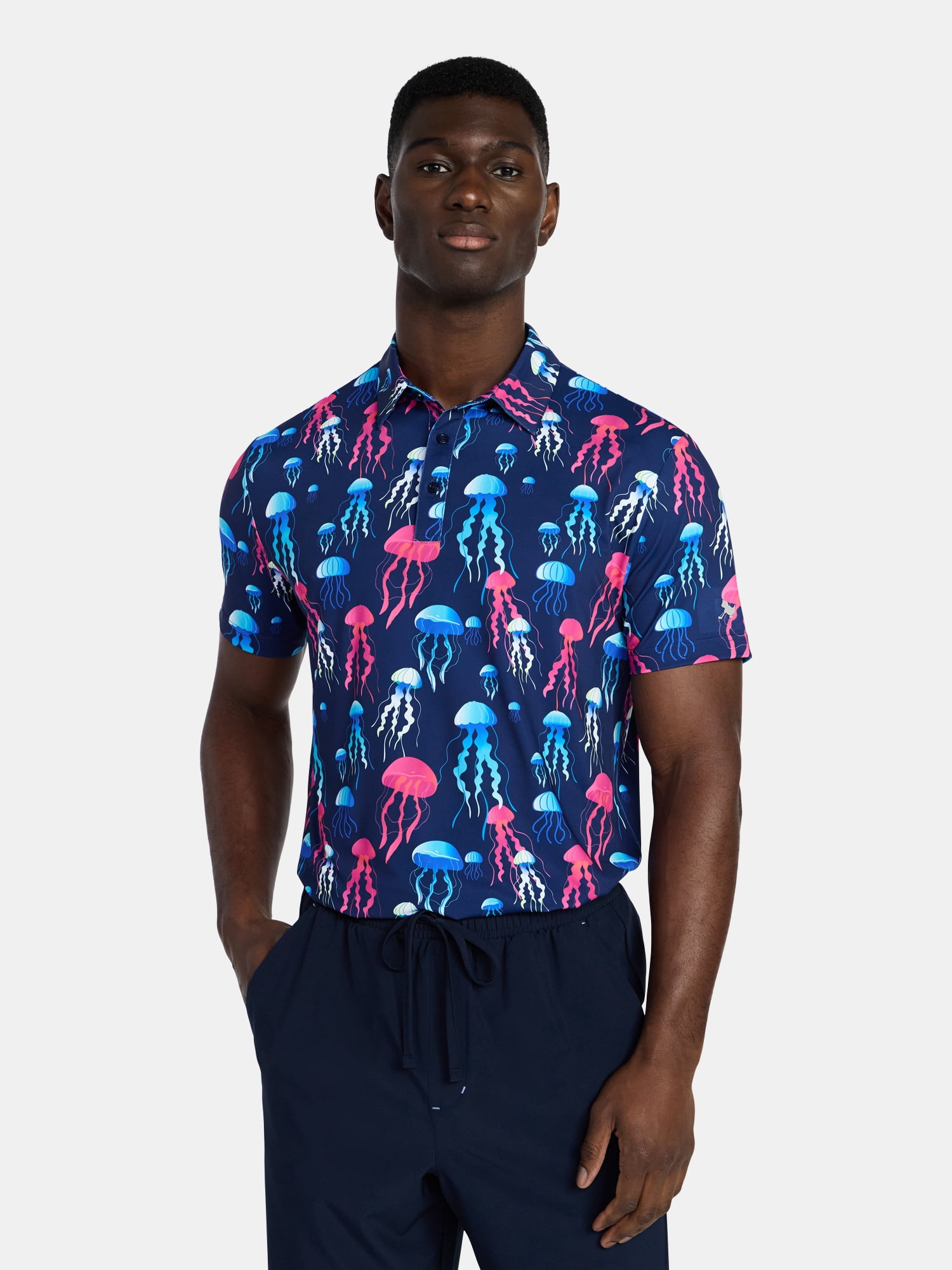 Birdie Bound Men's Sea Jellies Print Polo Top, Sizes XS-4XLT