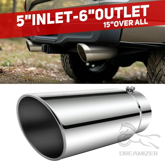 Diesel Exhaust Tip 5" to 6" Stainless Steel Bolt-On Tail Pipe Tips 5 inch Inlet 6 inch Outlet 15" Long Rolled Edge Tailpipe Universal For Trucks Car