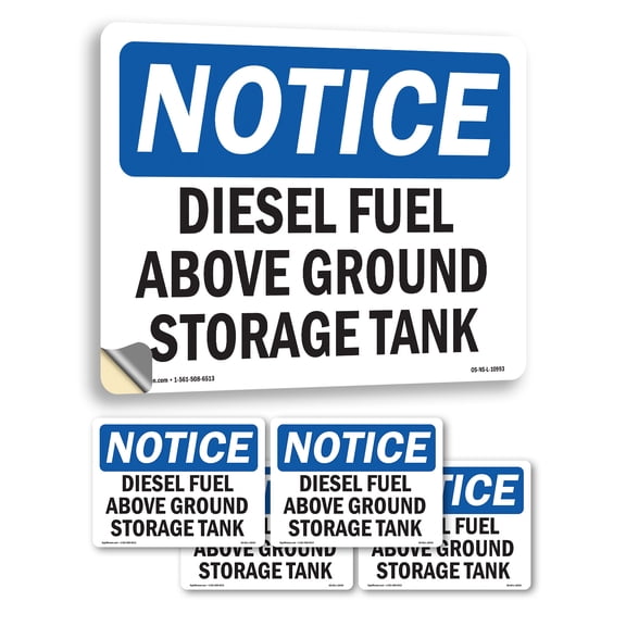 Diesel Fuel Above Ground Storage Tank OSHA Notice Vinyl Decal Label 7 Inch x 5 Inch - 5 Pack