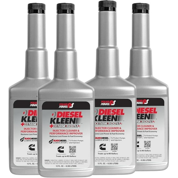 Diesel Fuel Additive (Pack of 4) 12 oz for Injector Cleaning and Diesel Kleen Cetane Boost, Diesel Fuel Treatment for Power Restoration, Diesel Additive for Lubrication and Compatibility, 3012