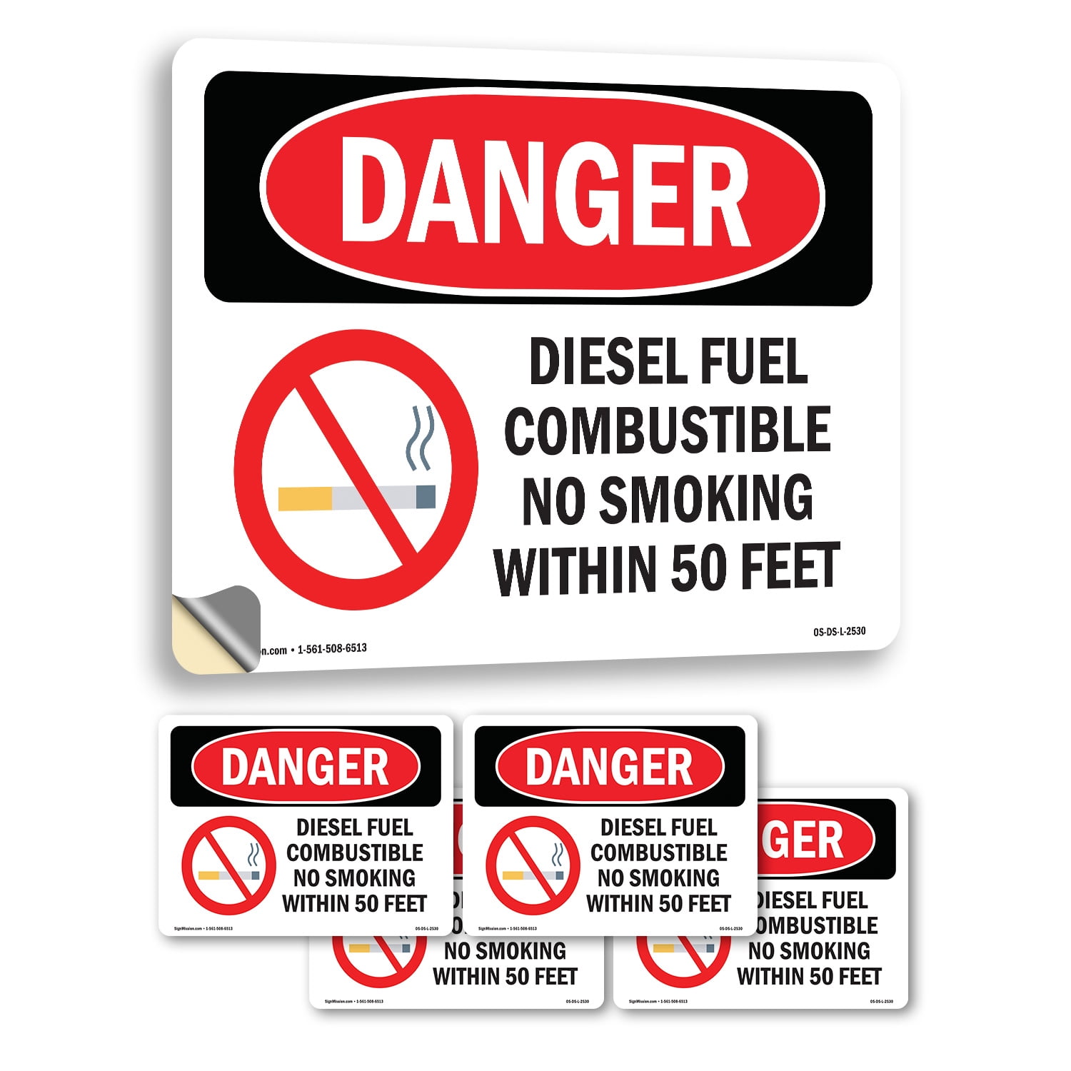 Diesel Fuel Combustible No Smoking OSHA Danger Vinyl Decal Label 10 ...