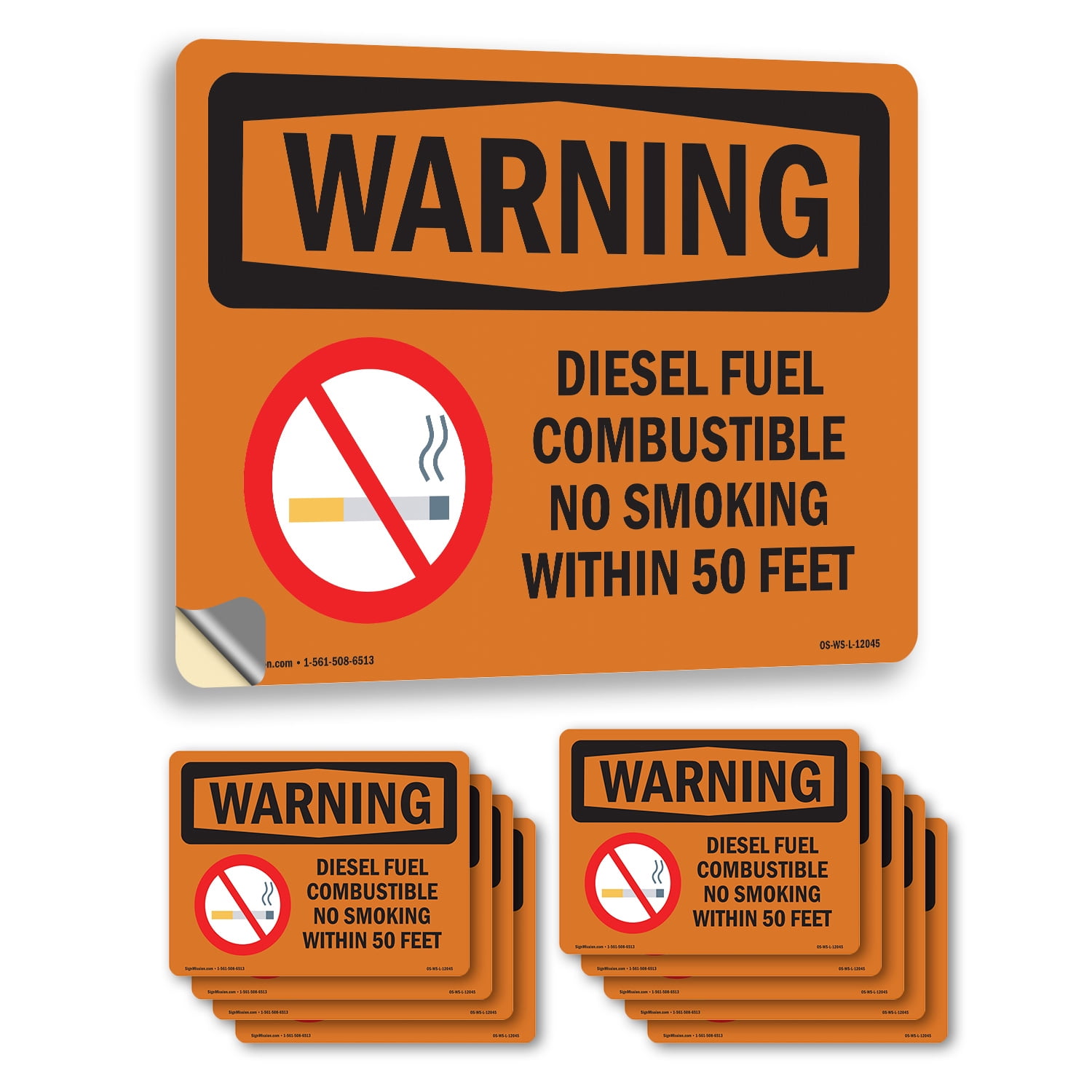 Diesel Fuel Combustible No Smoking With Symbol OSHA WARNING Vinyl Decal ...
