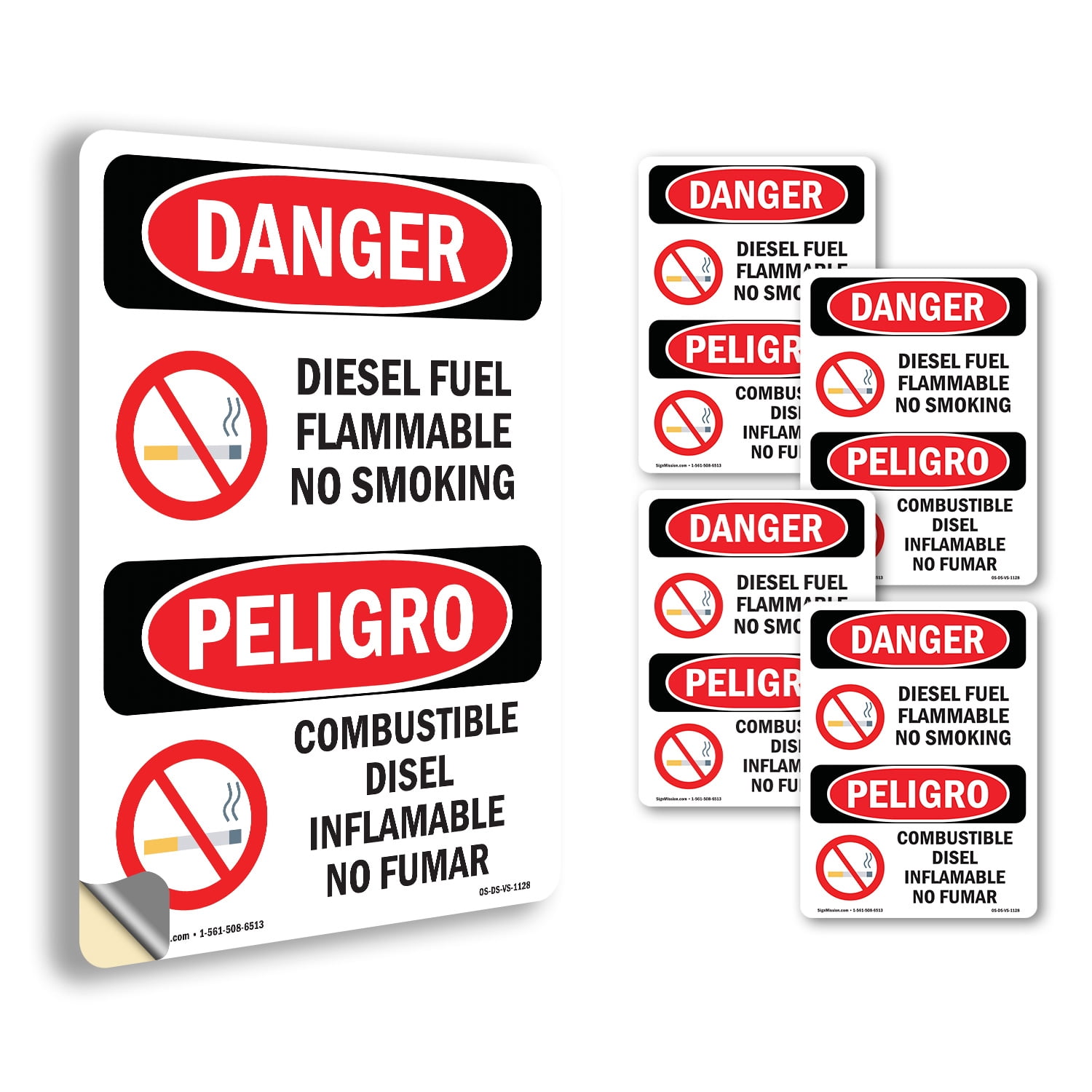 Diesel Fuel Flammable No Smoking Bilingual OSHA Danger Vinyl Decal ...