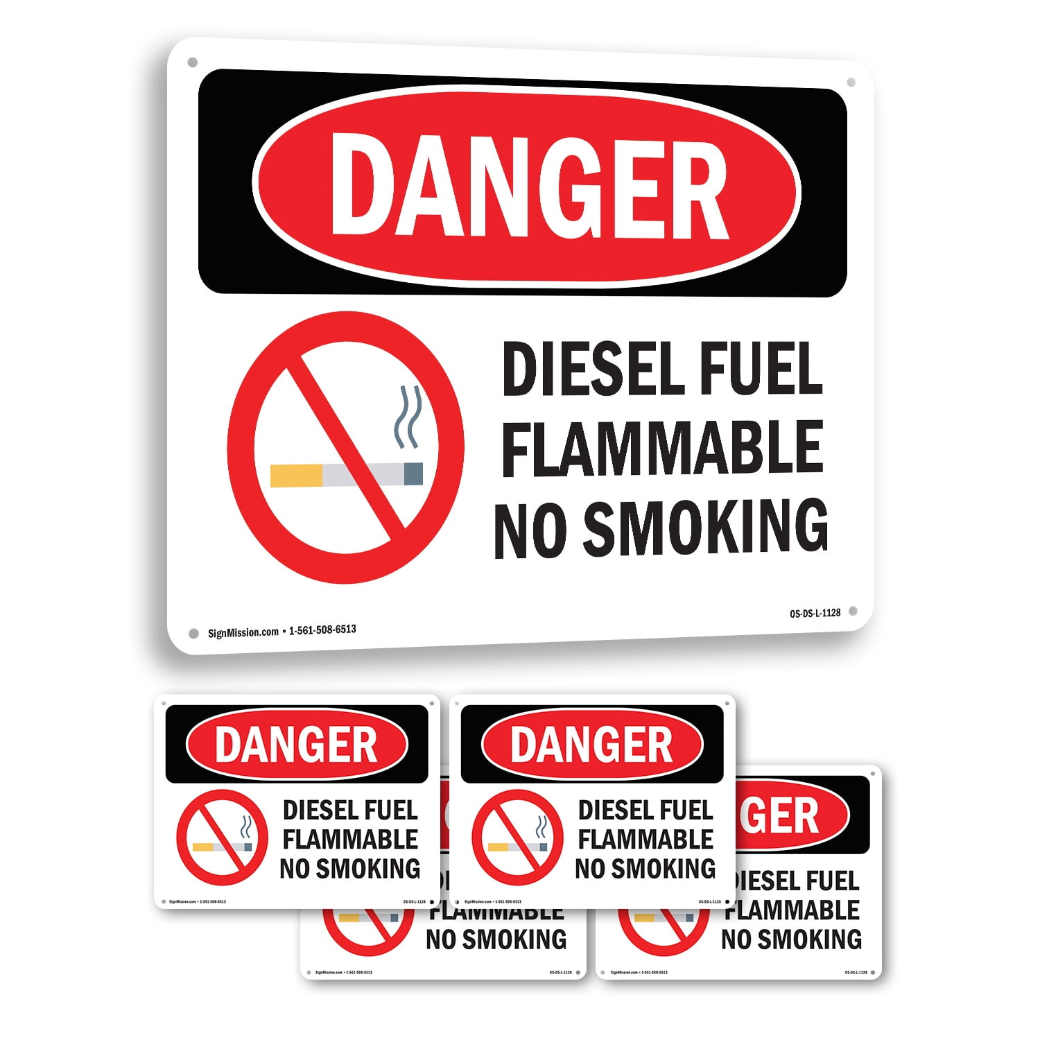 Diesel Fuel Flammable No Smoking OSHA Danger Aluminum Sign 10 Inch x 7 ...