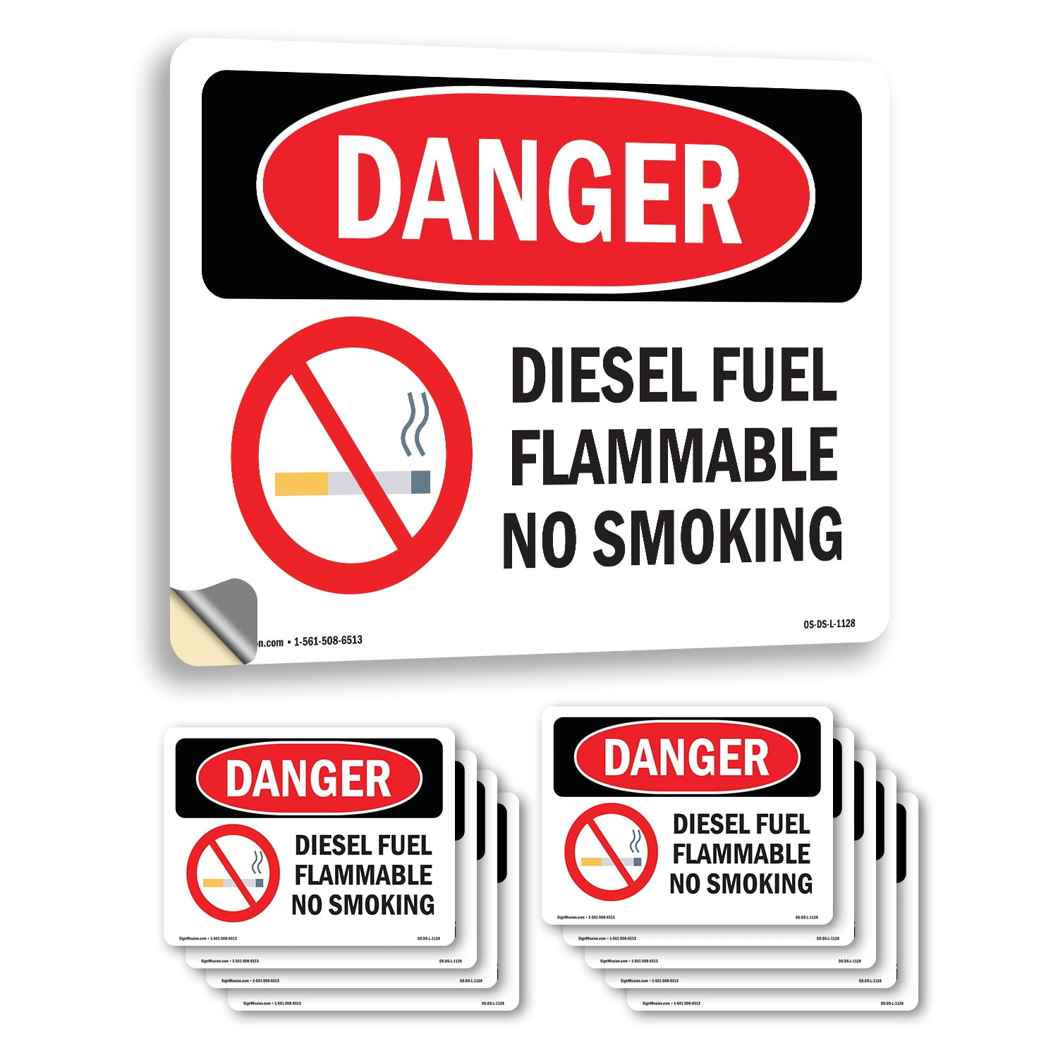 Diesel Fuel Flammable No Smoking OSHA Danger Vinyl Decal Label 7 Inch x ...