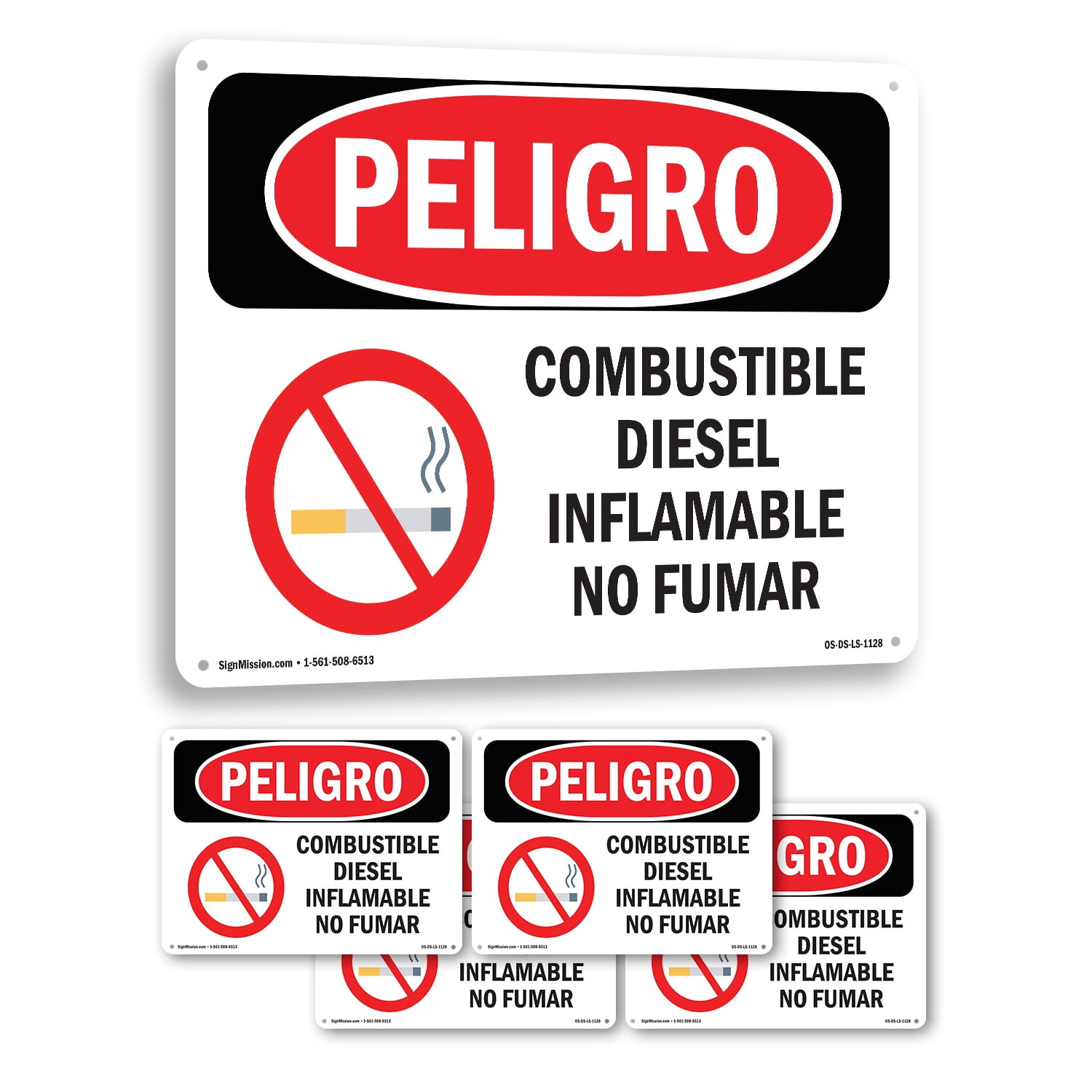 Diesel Fuel Flammable No Smoking Spanish OSHA Danger Aluminum Sign 14 ...