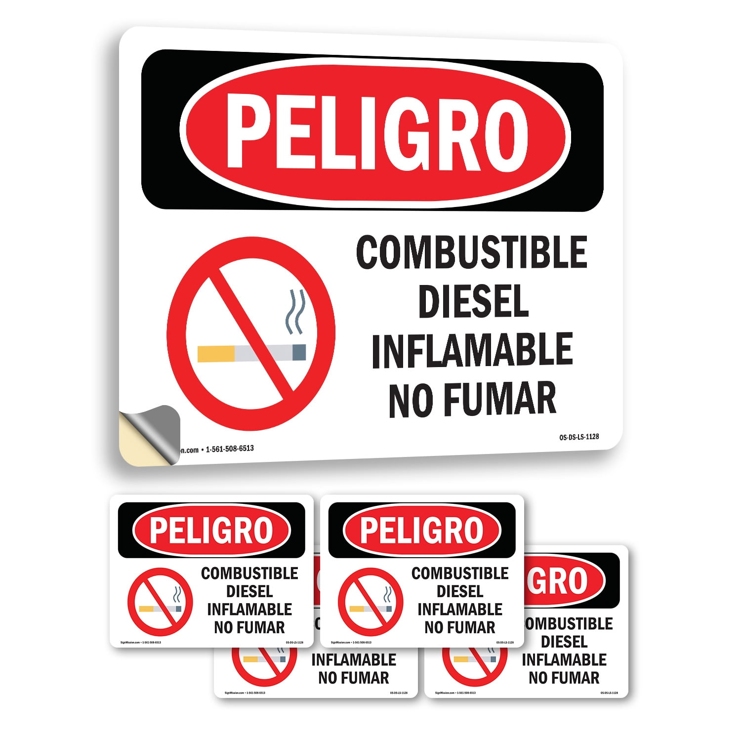 Diesel Fuel Flammable No Smoking Spanish OSHA Danger Vinyl Decal Label ...