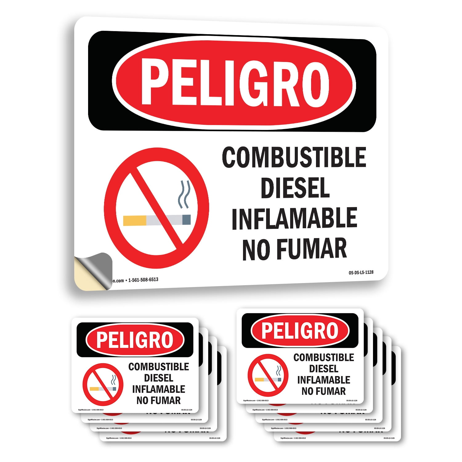 Diesel Fuel Flammable No Smoking Spanish OSHA Danger Vinyl Decal Label ...