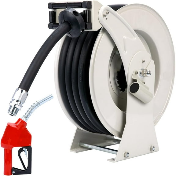 Diesel Fuel Hose Reel, 50' Retractable Spring Driven Auto Swivel, Heavy Duty Industrial