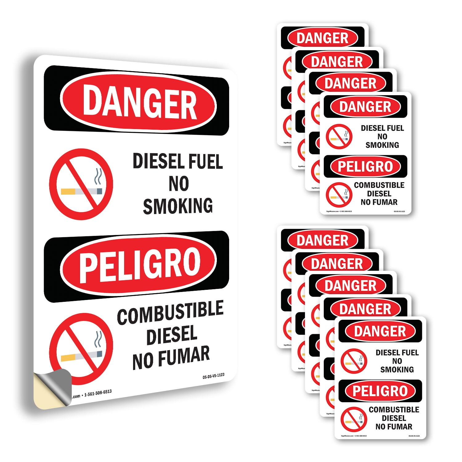 Diesel Fuel No Smoking Bilingual OSHA Danger Vinyl Decal Label 24 Inch ...