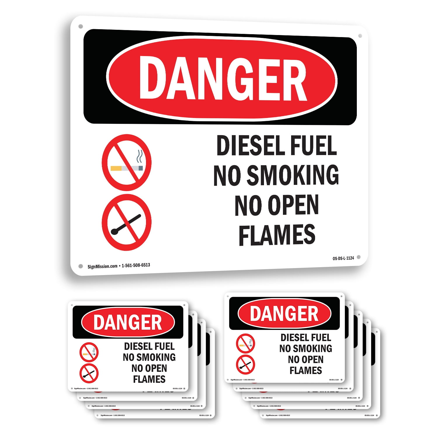Diesel Fuel No Smoking No Open Flames OSHA Danger Aluminum Sign 10 Inch ...