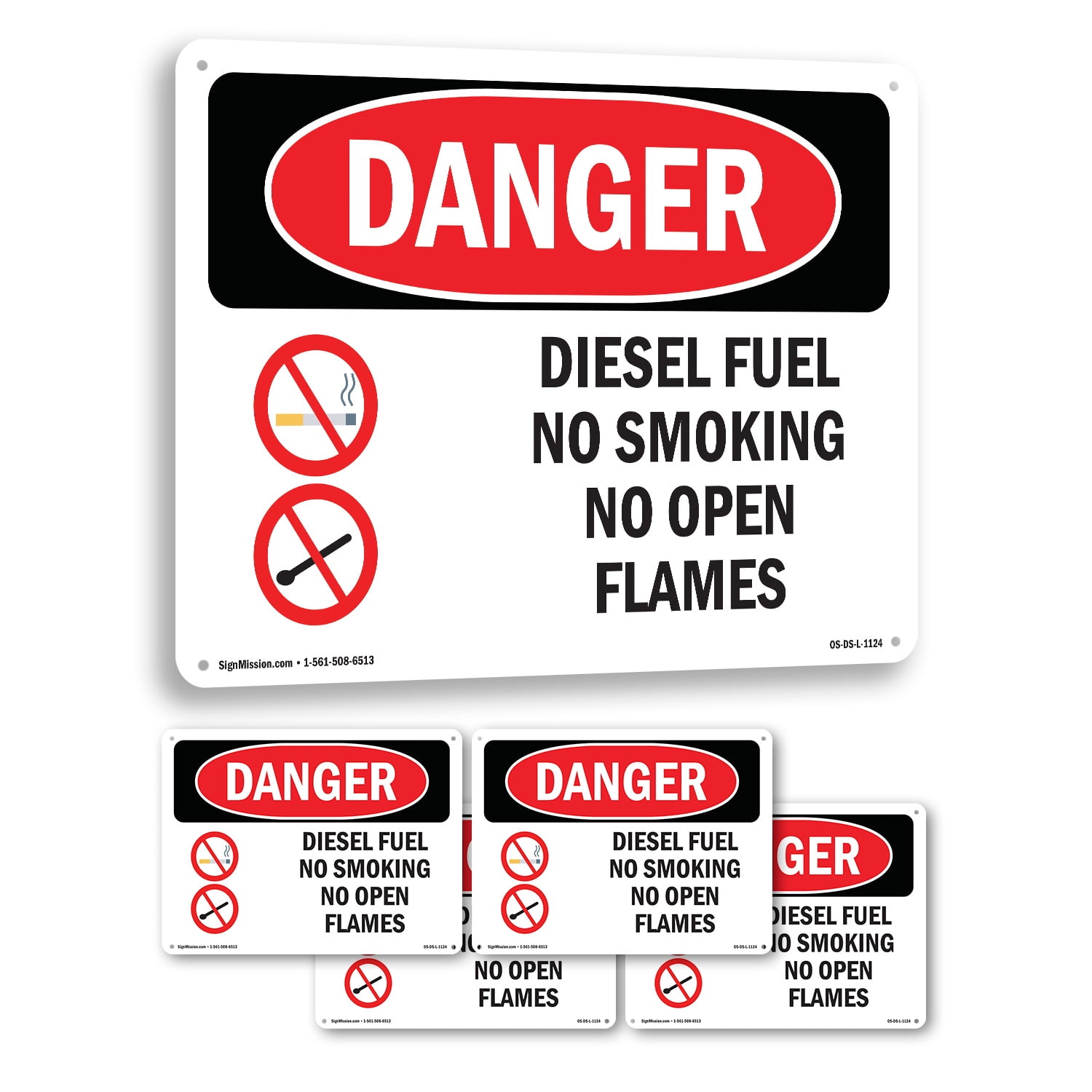 Diesel Fuel No Smoking No Open Flames OSHA Danger Aluminum Sign 24 Inch ...