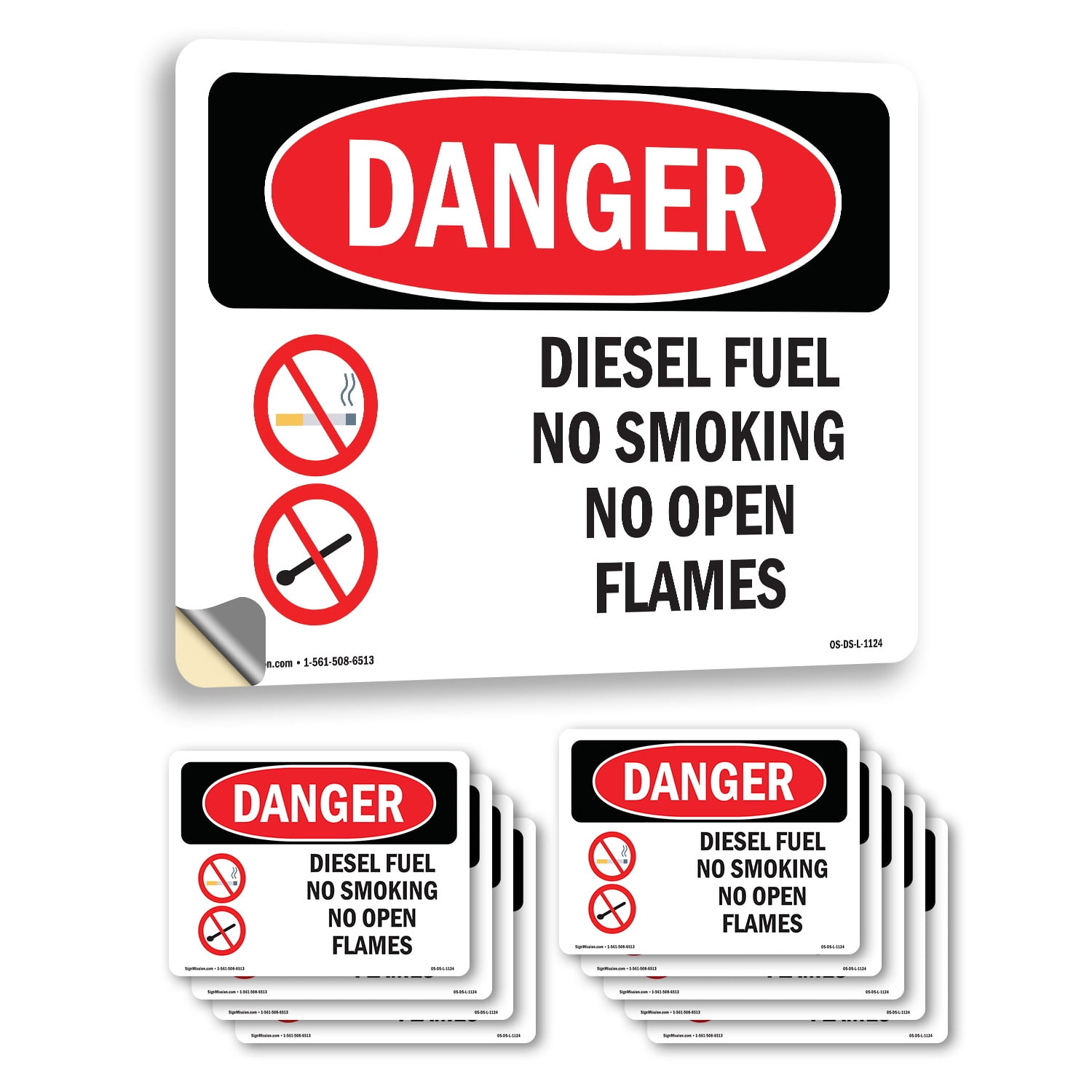 Diesel Fuel No Smoking No Open Flames OSHA Danger Vinyl Decal Label 24 ...