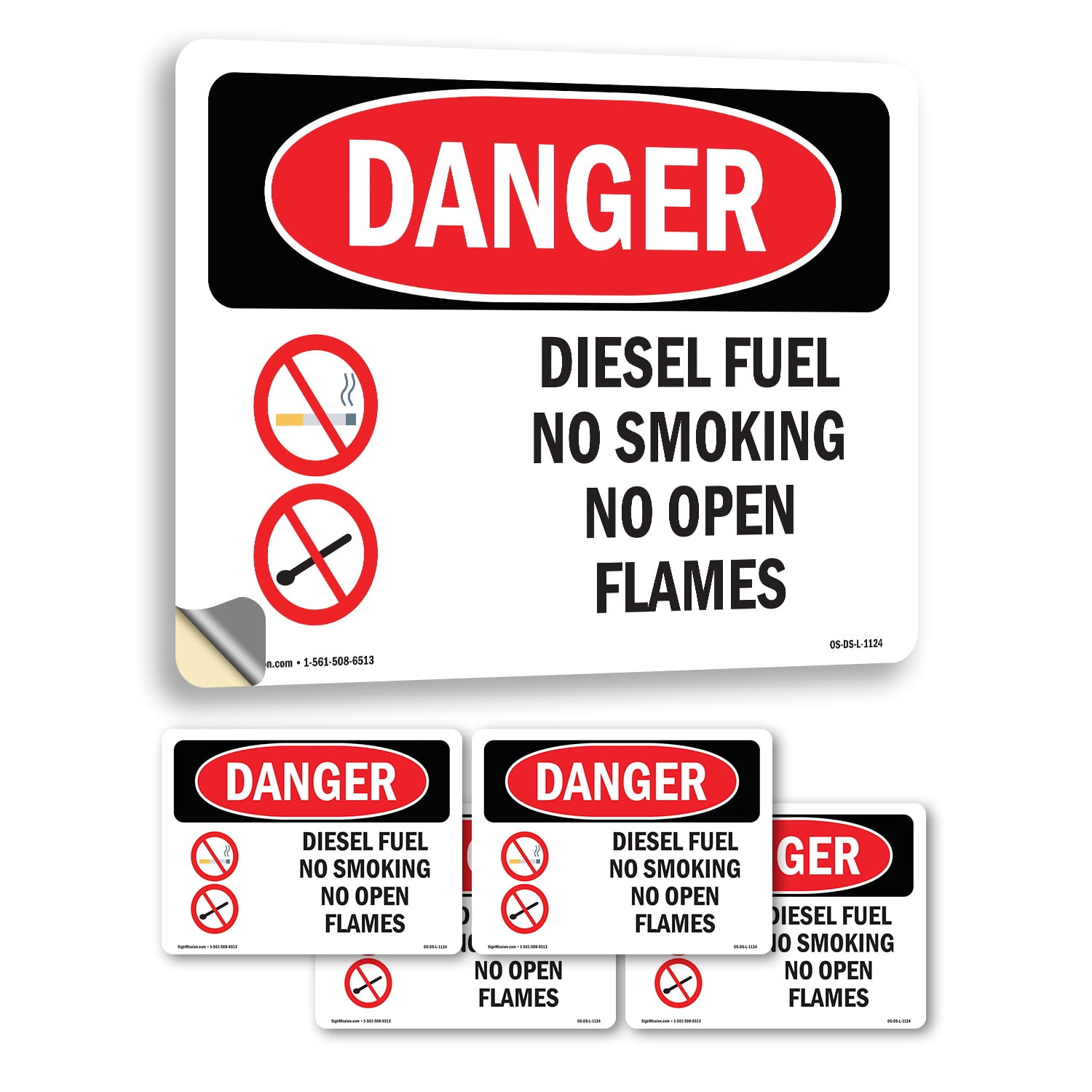 Diesel Fuel No Smoking No Open Flames OSHA Danger Vinyl Decal Label 7 ...