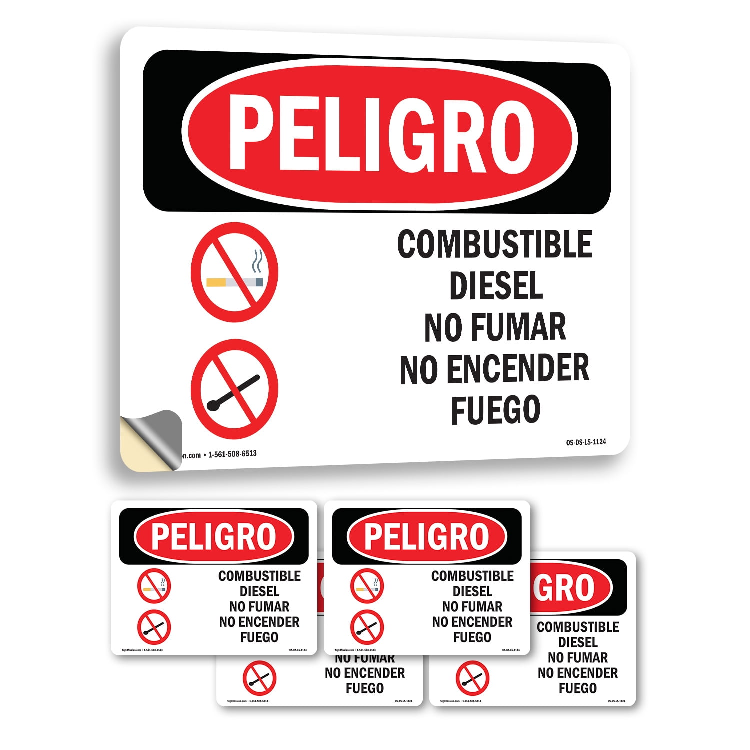 Diesel Fuel No Smoking No Spanish OSHA Danger Vinyl Decal Label 24 Inch ...