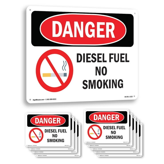 Diesel Fuel No Smoking OSHA Danger Rigid Plastic Sign 14 Inch x 10 Inch - 10 Pack