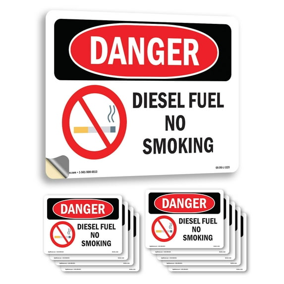 Diesel Fuel No Smoking OSHA Danger Vinyl Decal Label 10 Inch x 7 Inch - 10 Pack