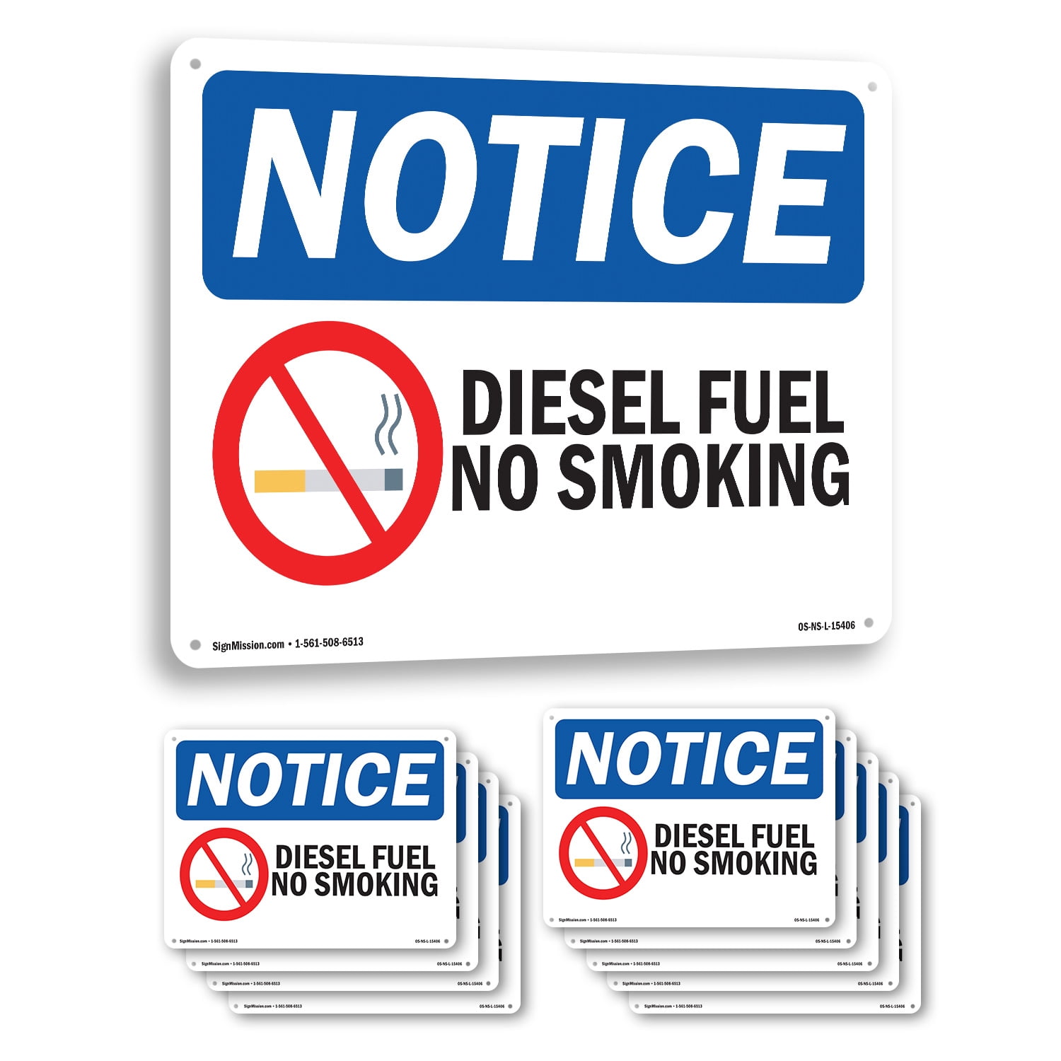 Diesel Fuel No Smoking OSHA Notice Aluminum Sign 10 Inch x 7 Inch - 10 ...