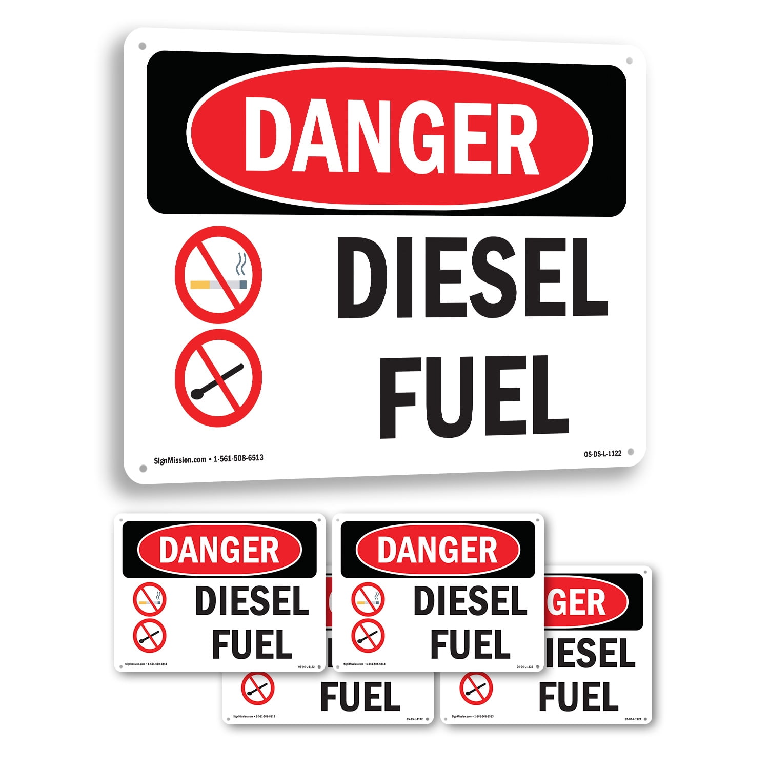 Diesel Fuel OSHA Danger Aluminum Sign 18 Inch x 12 Inch - 5 Pack ...
