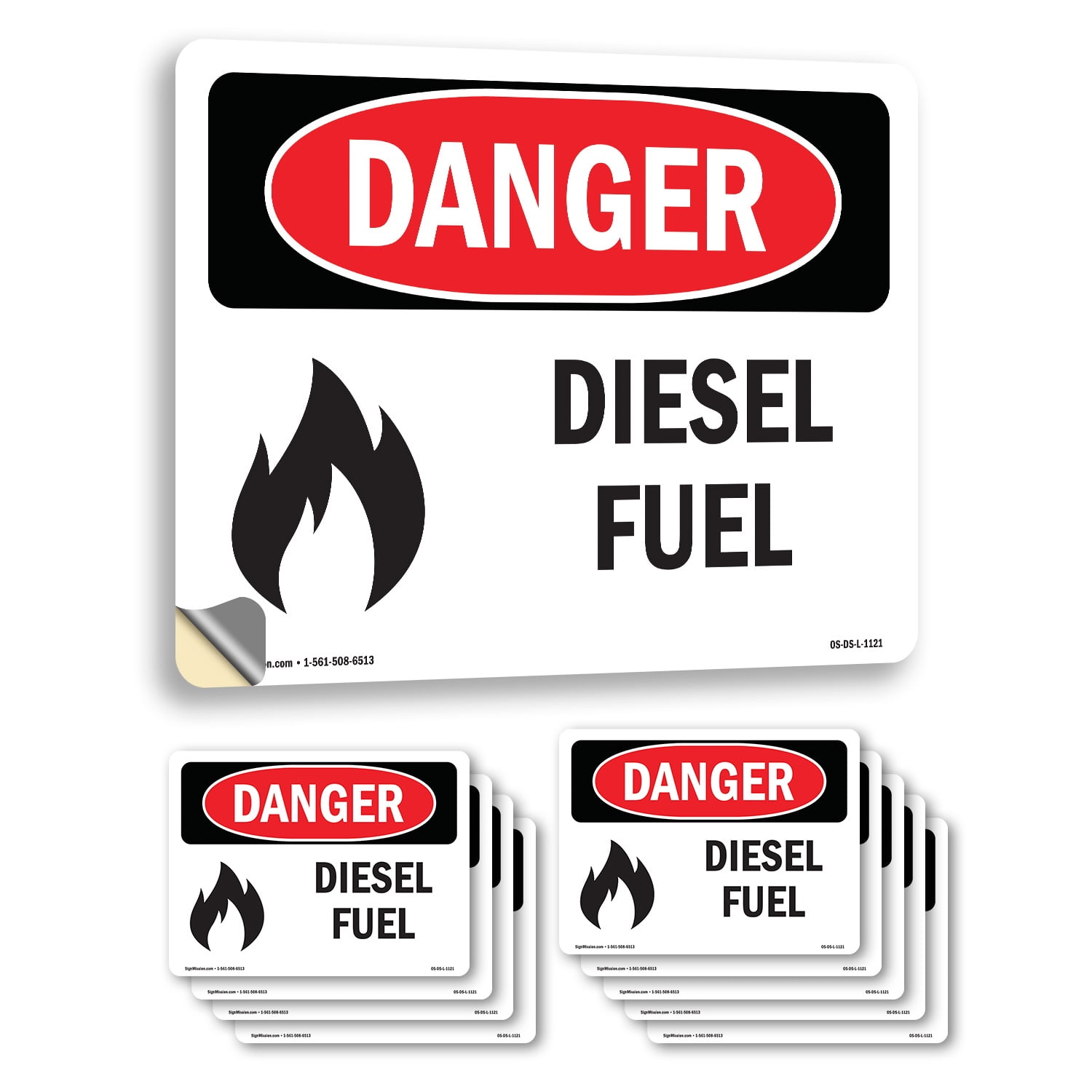 Diesel Fuel OSHA Danger Vinyl Decal Label 24 Inch x 18 Inch - 10 Pack ...