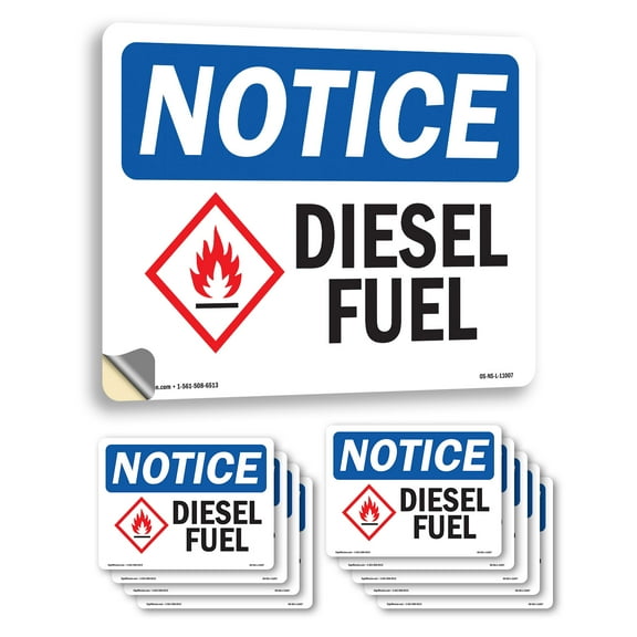 Diesel Fuel OSHA Notice Vinyl Decal Label 18 Inch x 12 Inch - 10 Pack