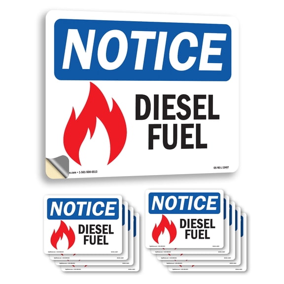 Diesel Fuel OSHA Notice Vinyl Decal Label 5 Inch x 3.5 Inch - 10 Pack