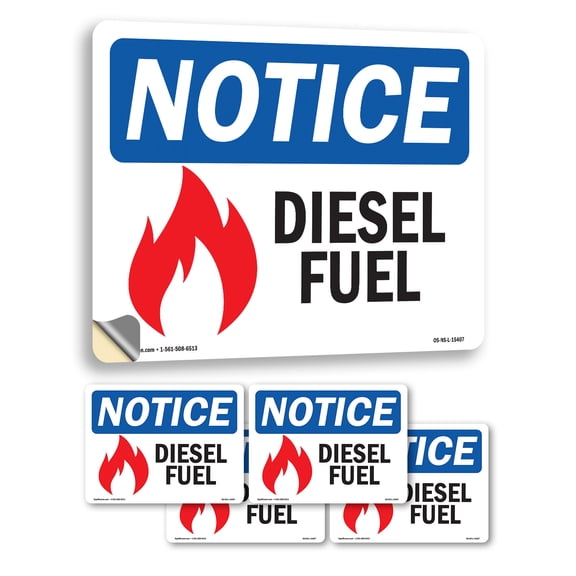 Diesel Fuel OSHA Notice Vinyl Decal Label 5 Inch x 3.5 Inch - 5 Pack