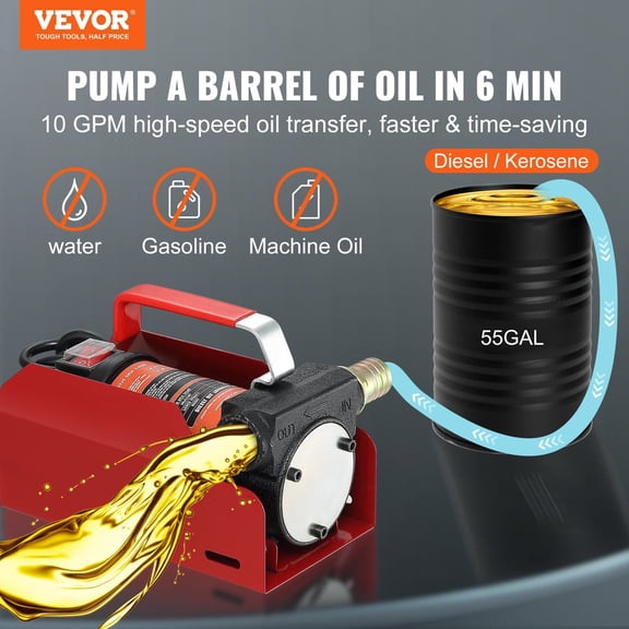 Diesel Fuel Transfer Pump Kit 12V 10 GPM DC with Automatic Shut-off Nozzle Hose,Portable Electric Self-Priming Fuel Transfer Extractor Pump Kit for Diesel,Kerosene,Machine,Transformer Oil