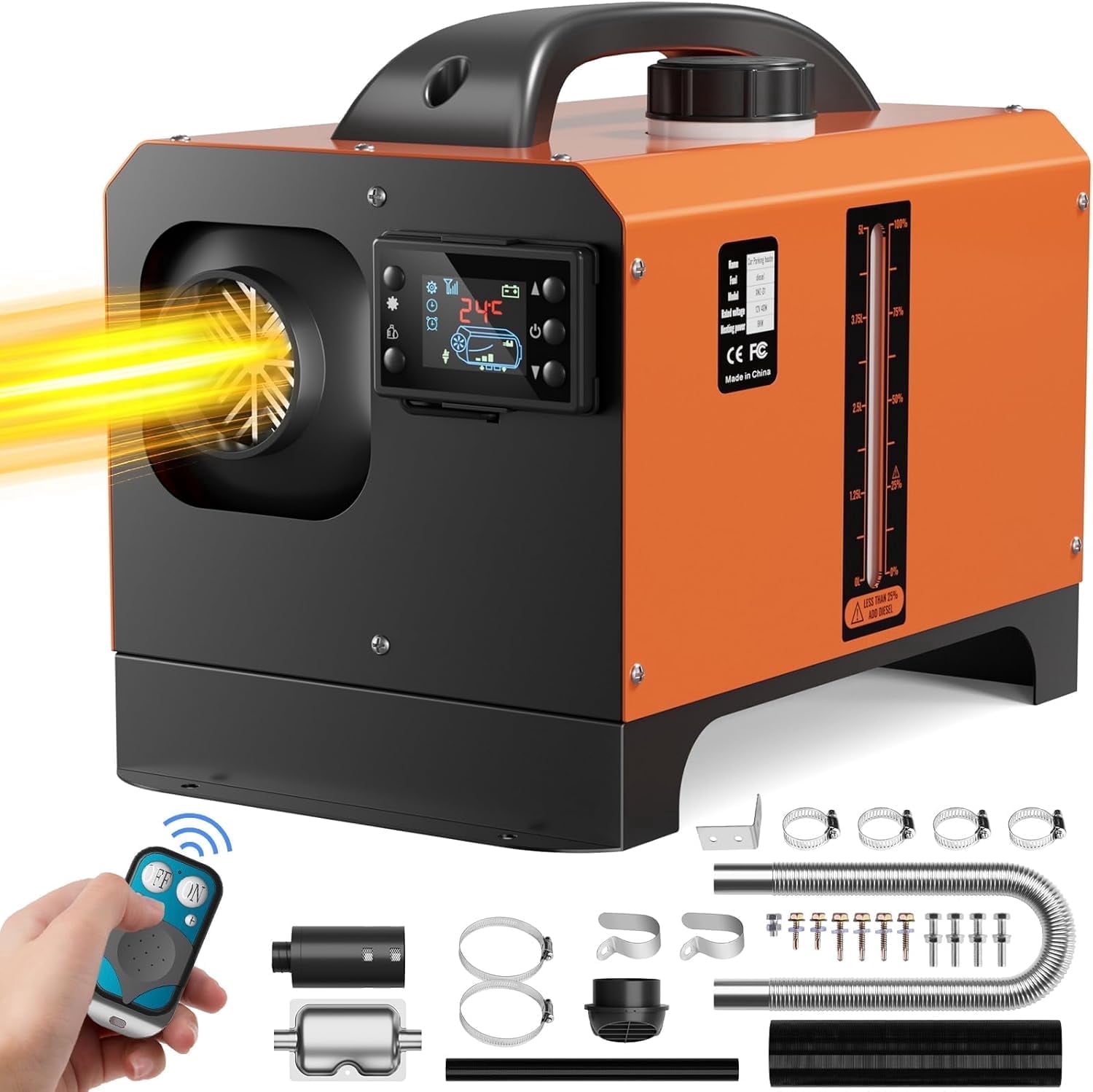 Diesel Heater 12V 8kw, All in One Portable Diesel Heater with 5L Fuel Tank, Remote Control & LCD Monitor, Fast Heating Parking Heater for Car RV Truck Tent Garage Camper