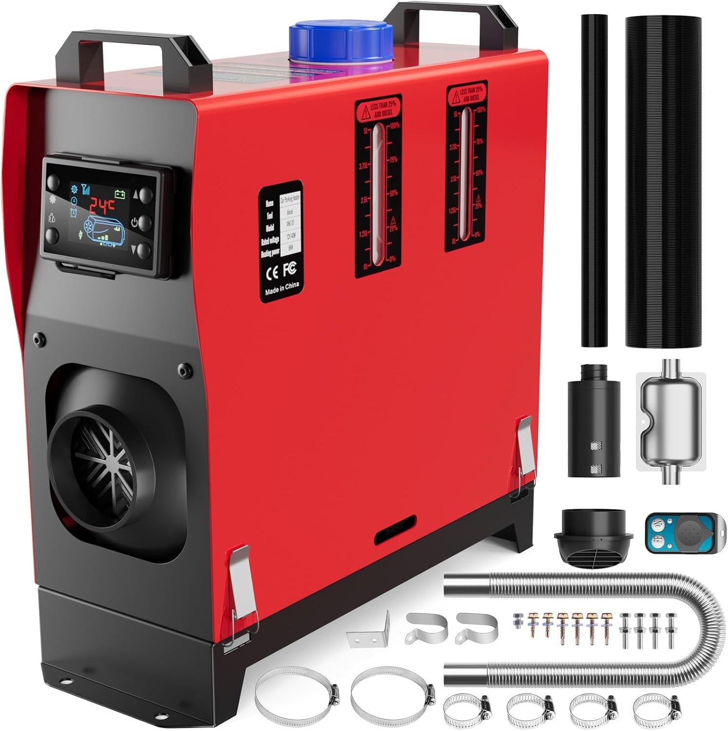 Diesel Heater 12V 8kw, All in One Portable Diesel Heater with 5L Fuel Tank, Remote Control & LCD Monitor, Fast Heating Parking Heater for Car RV Truck Tent Garage Camper
