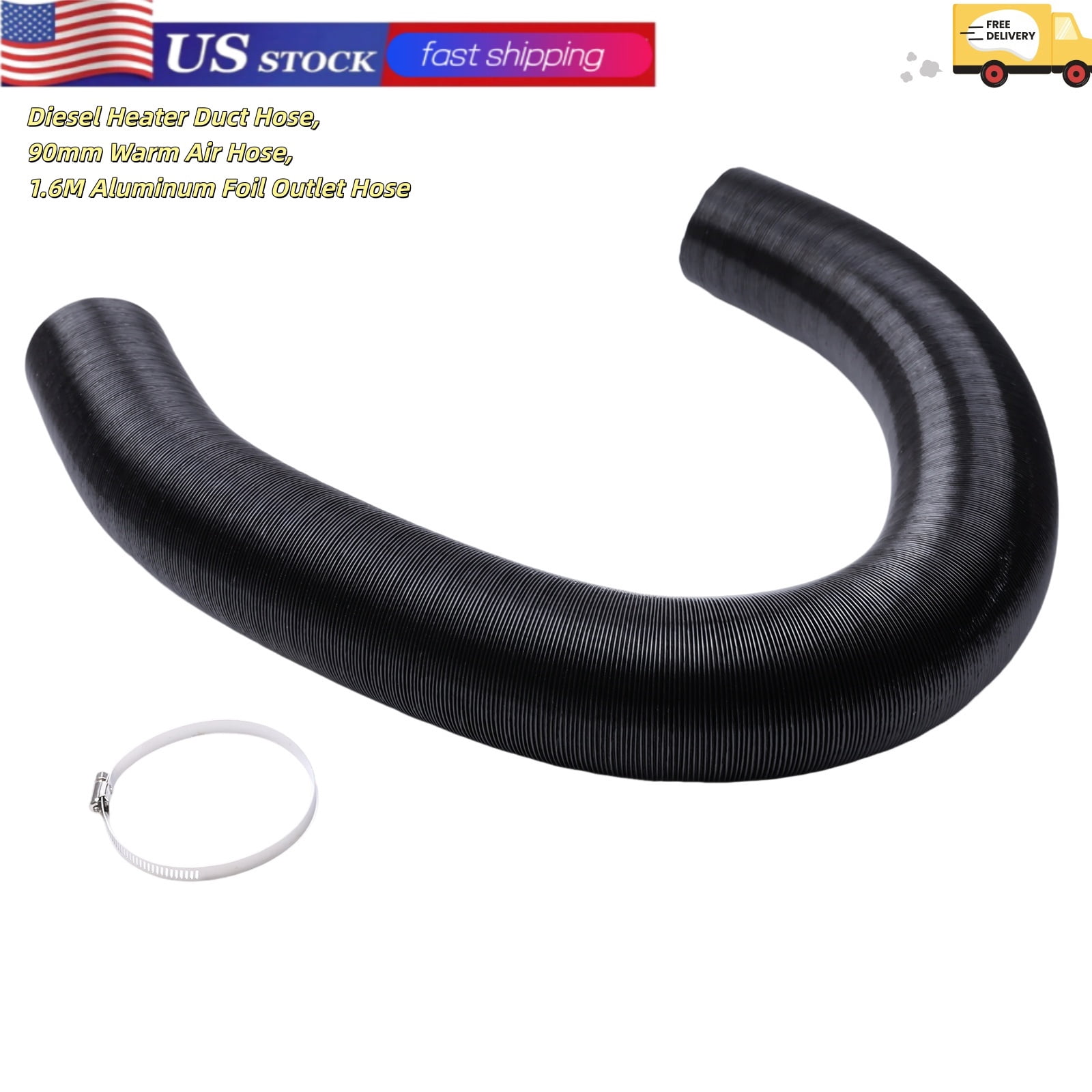Diesel Heater Duct Hose 90mm Inner Diameter 1.6M Aluminum Foil Hot Air Ducting Hose Fit for Webasto and for Eberspacher Auxiliary Heaters