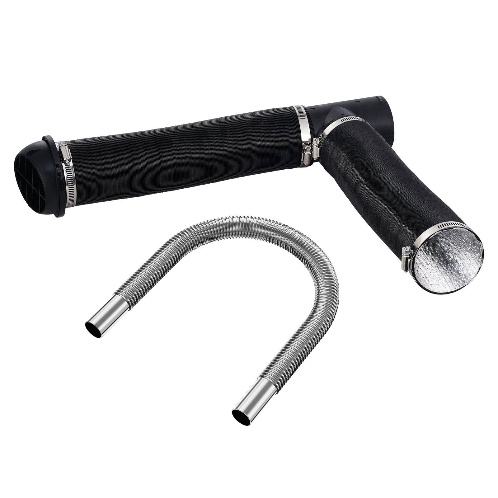 Diesel Heater Ducting Kit 3 Inch Extendable Air Hose 1 Inch Stainless Steel Exhaust Pipe 2 Air Vents Tee Outlet Connector Hose Clamps for 5KW 8KW Parking Heaters