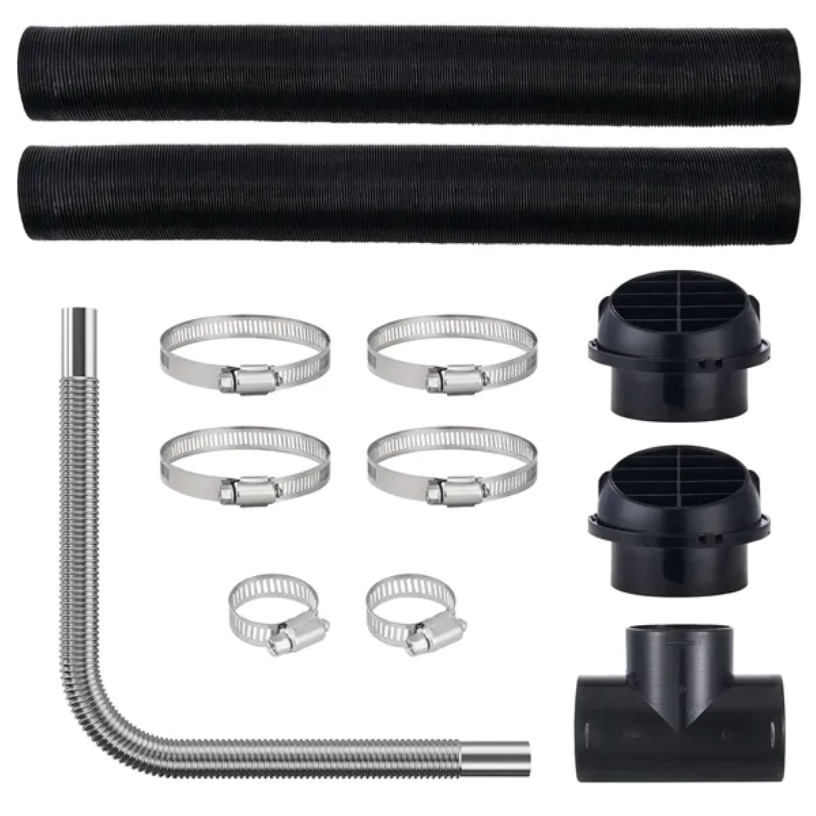 Diesel Heater Pipe Ducting Set, 3" Extendable Air Duct Hose, 1" Stainless Steel Exhaust Pipe, 2 Air Vents, Tee Air Outlet Connector and Hose Clamps, for 5KW/8KW Diesel Parking Heaters