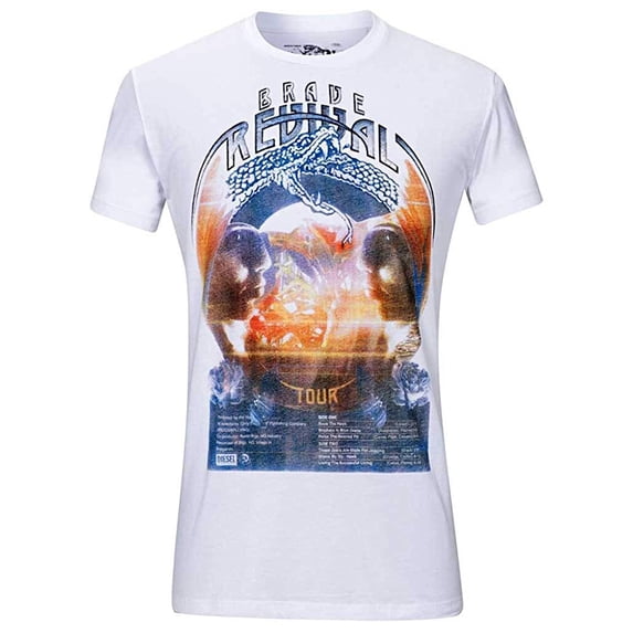 Diesel Men's 00S7VL Short Sleeve Brave Revival Tour Graphic T-Shirt White XL