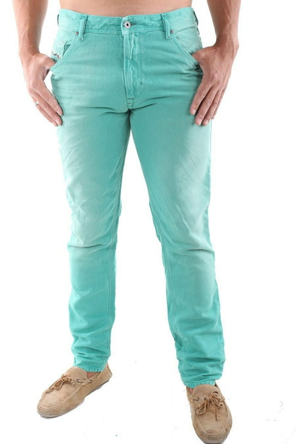 Men's Krayver Regular Slim Carrot Jeans 0818V (27, Vivid Green)
