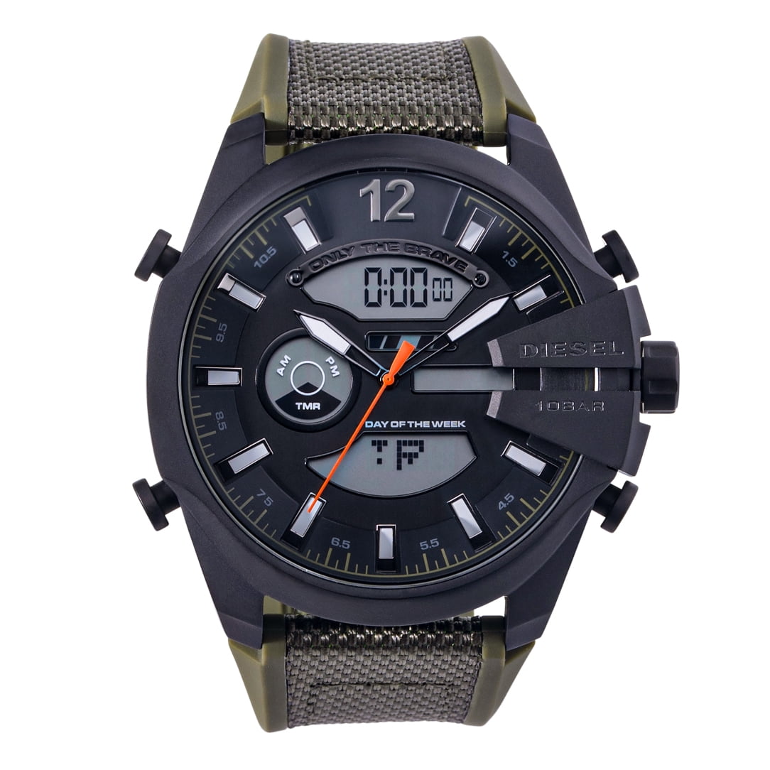Diesel Men's Mega Chief Analog-Digital Green Nylong and Silicone Watch,  DZ4549