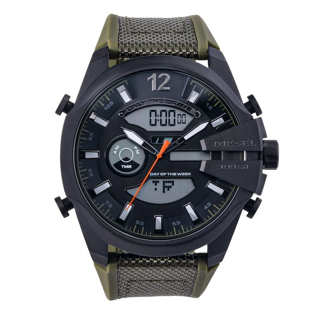 Diesel Men's Mega Chief Analog-Digital Green Nylong and Silicone Watch ...